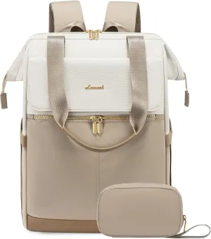 LOVEVOOK 17.3 Inch Laptop Backpack for Women, Large Capacity Travel Backpack with Organizer Bag, Waterproof Carry on Backpack Purse Work Bag with USB Port for Teacher Nurse, Beige-Khaki