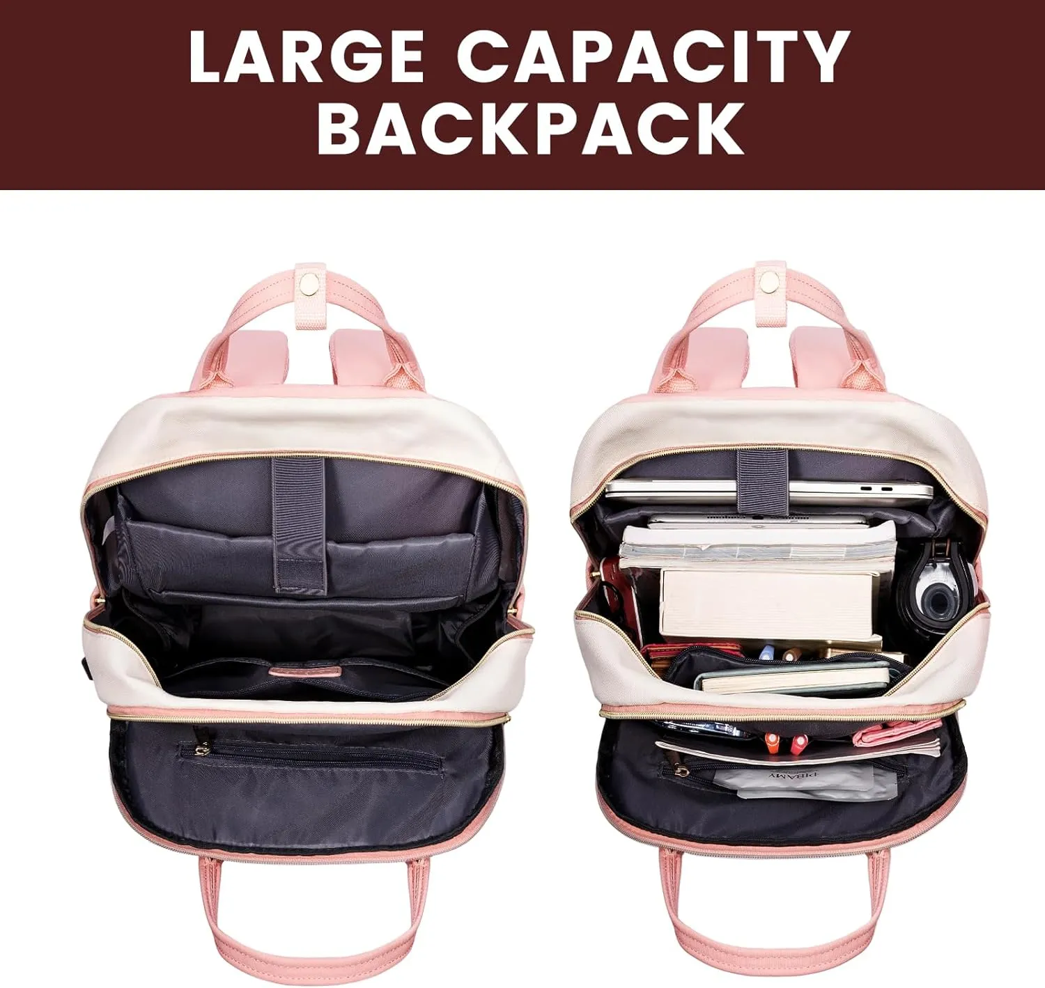 LOVEVOOK Backpack for Women,Laptop Backpack Women,Fits 15.6 Inch Laptop Bag,School Backpacks,Fashion Travel Work Anti-theft Bag,Waterproof Business Computer College Backpack Purse,Beige-Pink-Pink