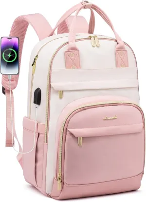 LOVEVOOK Backpack for Women,Laptop Backpack Women,Fits 15.6 Inch Laptop Bag,School Backpacks,Fashion Travel Work Anti-theft Bag,Waterproof Business Computer College Backpack Purse,Beige-Pink-Pink