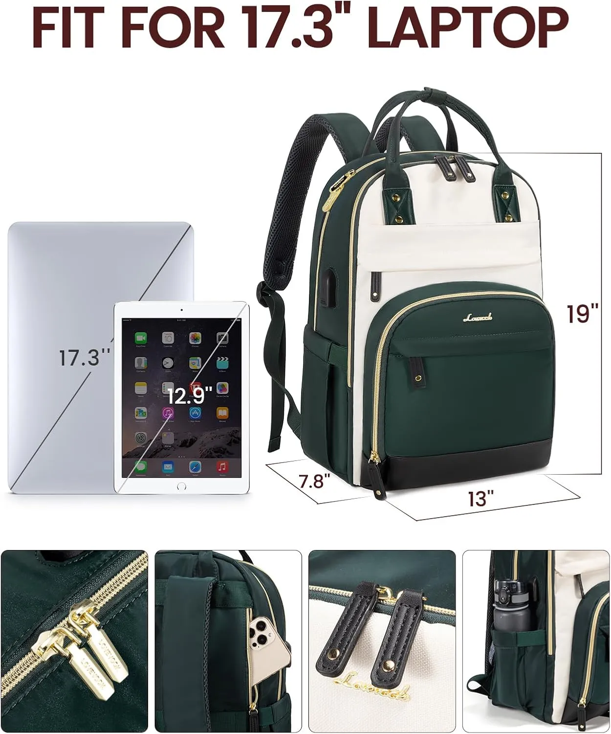 LOVEVOOK Backpack for Women,Laptop Backpack Women,Fits 17 Inch Laptop Bag,School Backpacks,Fashion Travel Work Anti-theft Bag,Waterproof Business Computer College Backpack Purse,Beige-Green-Black