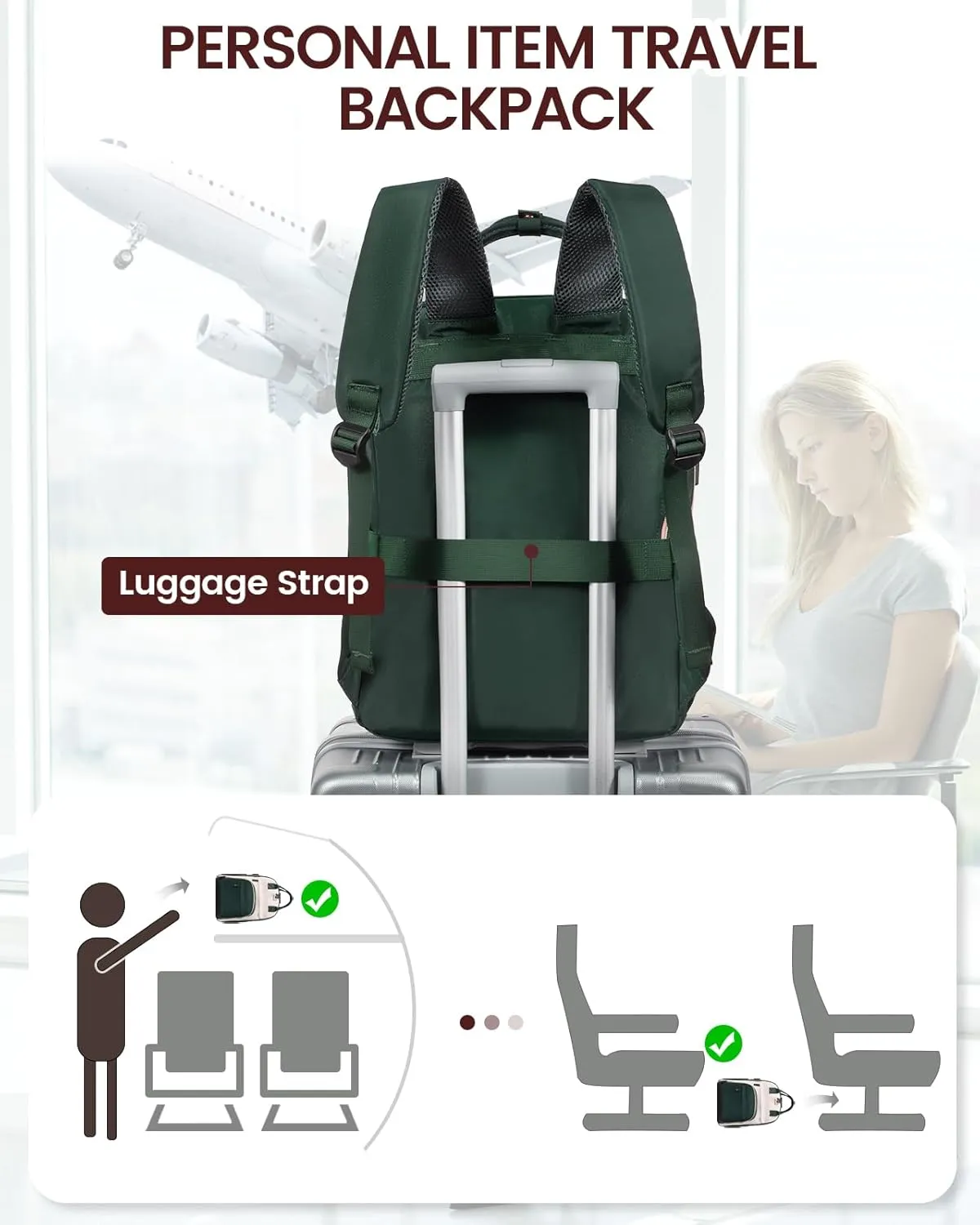 LOVEVOOK Backpack for Women,Laptop Backpack Women,Fits 17 Inch Laptop Bag,School Backpacks,Fashion Travel Work Anti-theft Bag,Waterproof Business Computer College Backpack Purse,Beige-Green-Black