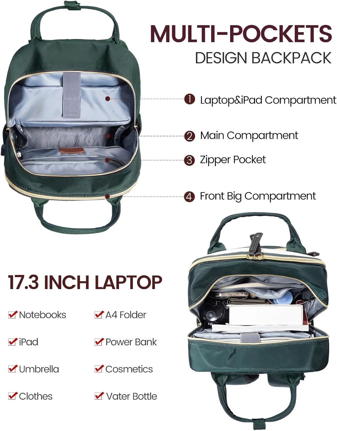 LOVEVOOK Backpack for Women,Laptop Backpack Women,Fits 17 Inch Laptop Bag,School Backpacks,Fashion Travel Work Anti-theft Bag,Waterproof Business Computer College Backpack Purse,Beige-Green-Black
