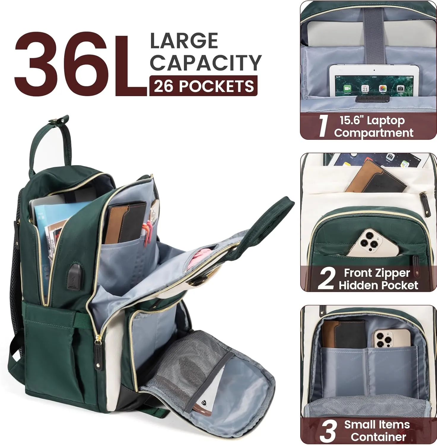 LOVEVOOK Backpack for Women,Laptop Backpack Women,Fits 17 Inch Laptop Bag,School Backpacks,Fashion Travel Work Anti-theft Bag,Waterproof Business Computer College Backpack Purse,Beige-Green-Black