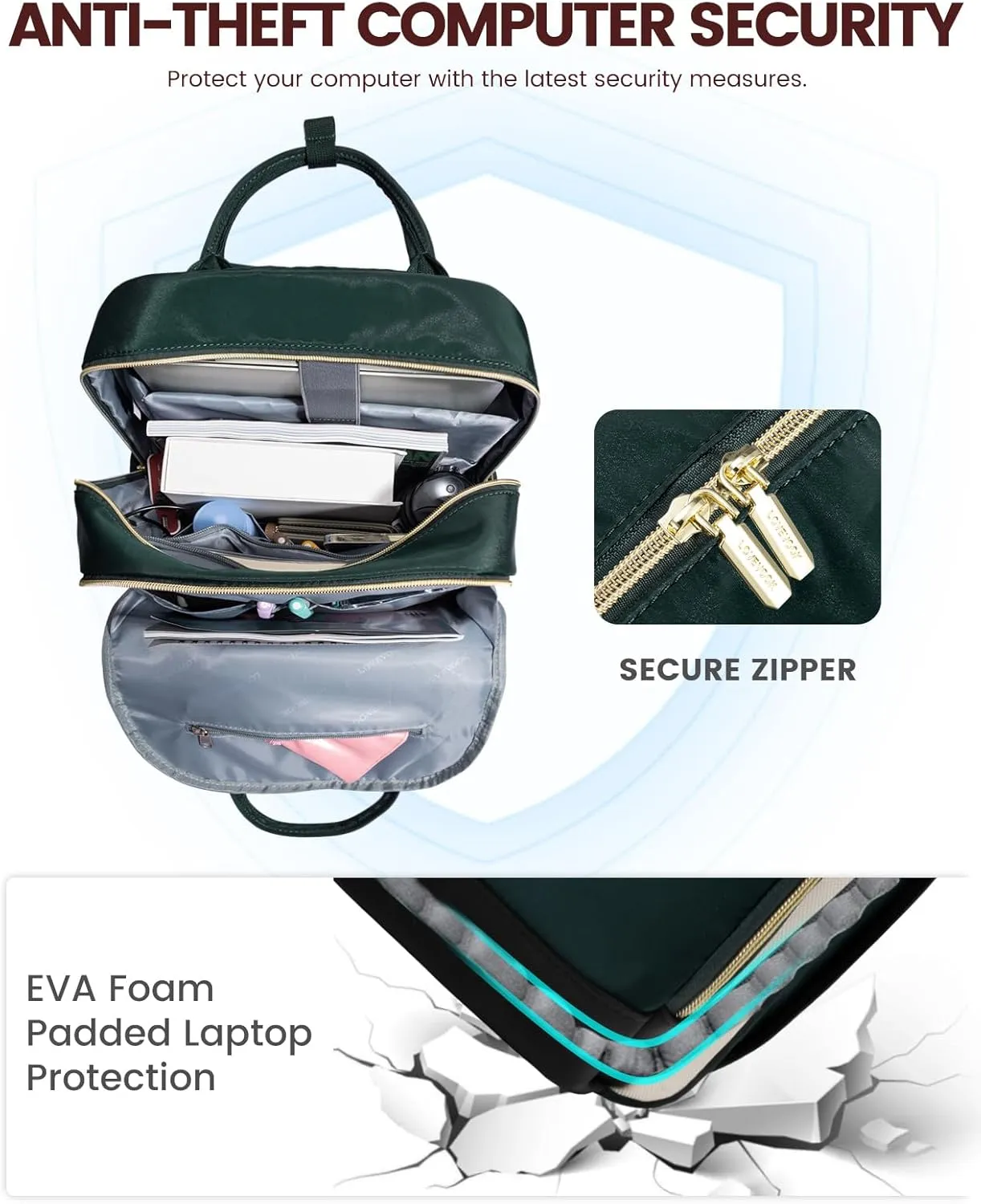 LOVEVOOK Backpack for Women,Laptop Backpack Women,Fits 17 Inch Laptop Bag,School Backpacks,Fashion Travel Work Anti-theft Bag,Waterproof Business Computer College Backpack Purse,Beige-Green-Black