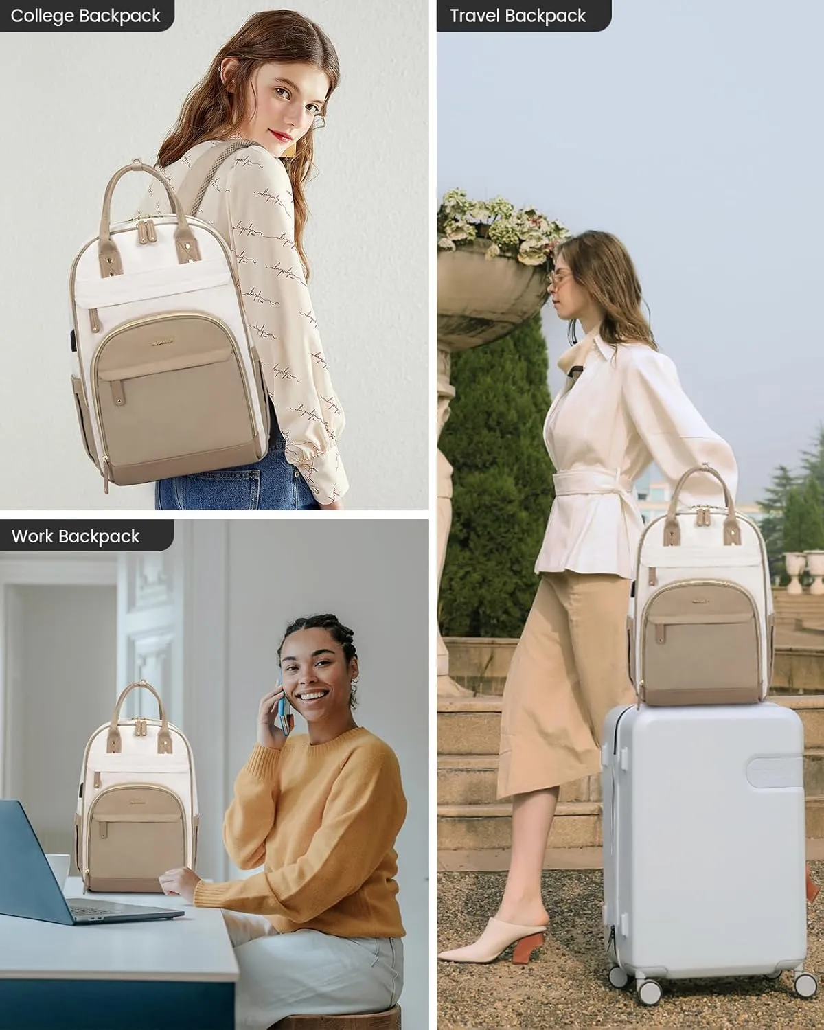 LOVEVOOK Backpack for Women,Laptop Backpack Women,Fits 17 Inch Laptop Bag,School Backpacks,Fashion Travel Work Anti-theft Bag,Waterproof Business Computer College Backpack Purse,Beige-Khaqi