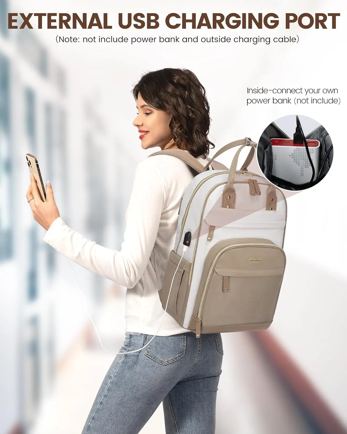 LOVEVOOK Backpack for Women,Laptop Backpack Women,Fits 17 Inch Laptop Bag,School Backpacks,Fashion Travel Work Anti-theft Bag,Waterproof Business Computer College Backpack Purse,Beige-Khaqi