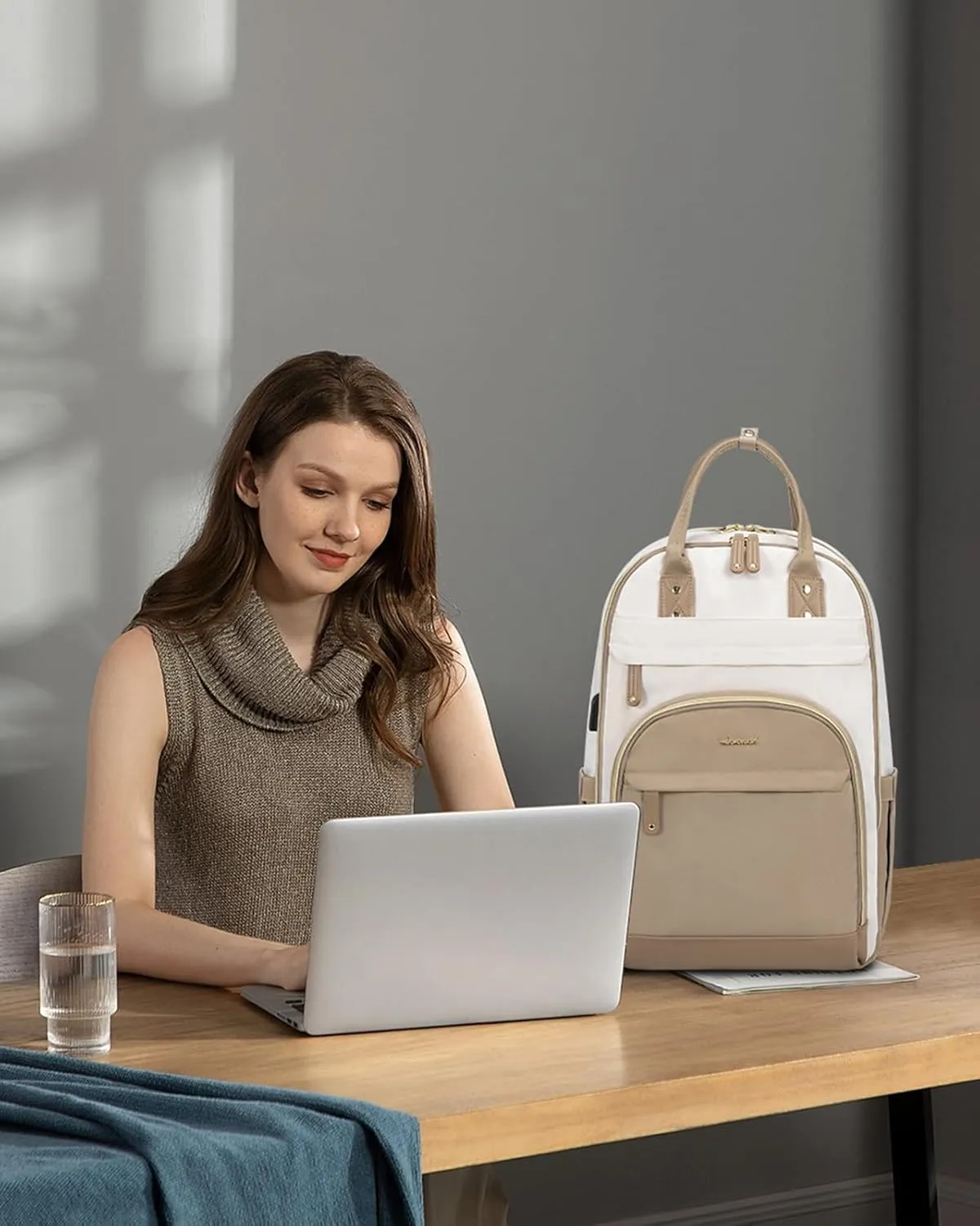 LOVEVOOK Backpack for Women,Laptop Backpack Women,Fits 17 Inch Laptop Bag,School Backpacks,Fashion Travel Work Anti-theft Bag,Waterproof Business Computer College Backpack Purse,Beige-Khaqi