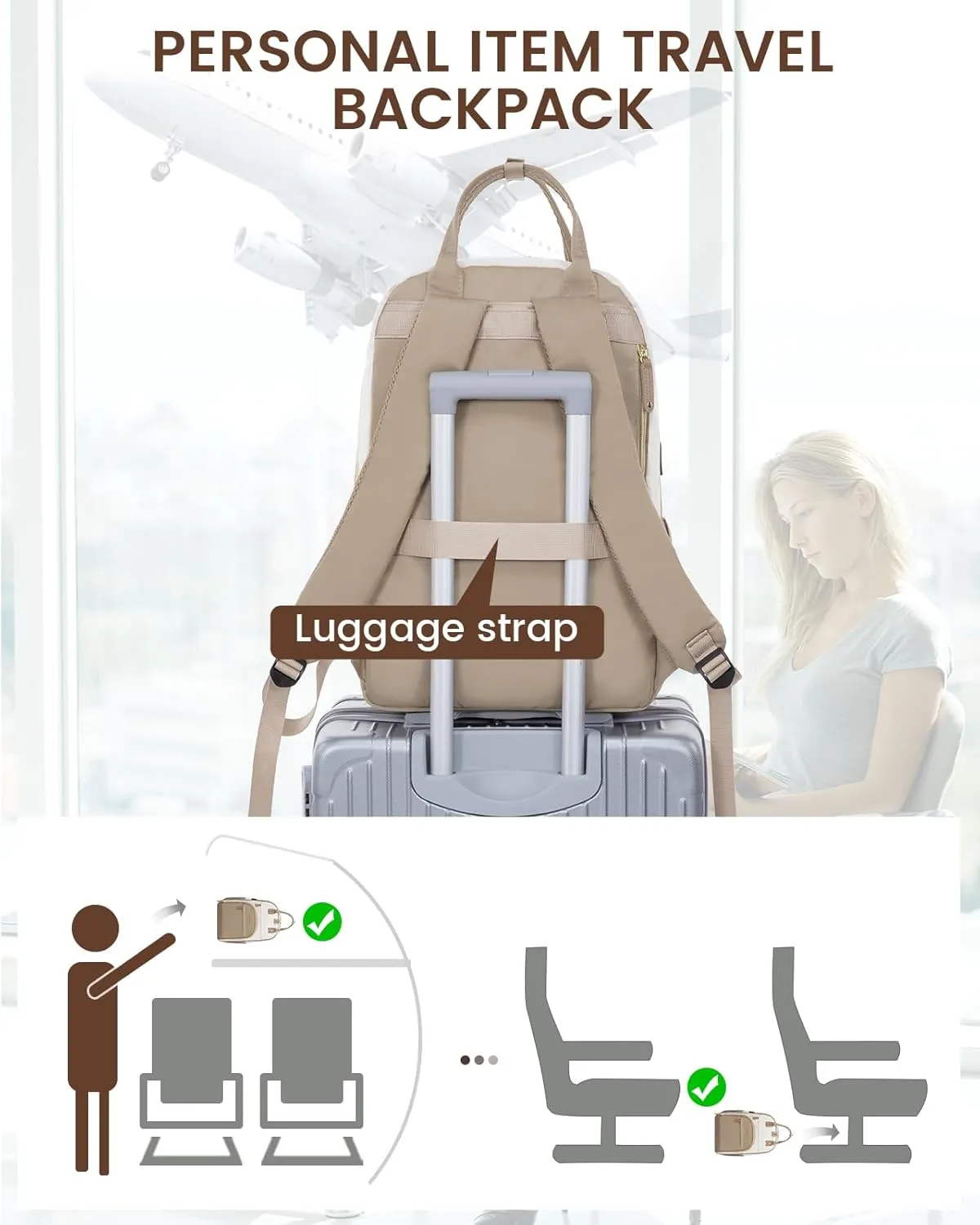 LOVEVOOK Backpack for Women,Laptop Backpack Women,Fits 17 Inch Laptop Bag,School Backpacks,Fashion Travel Work Anti-theft Bag,Waterproof Business Computer College Backpack Purse,Beige-Khaqi