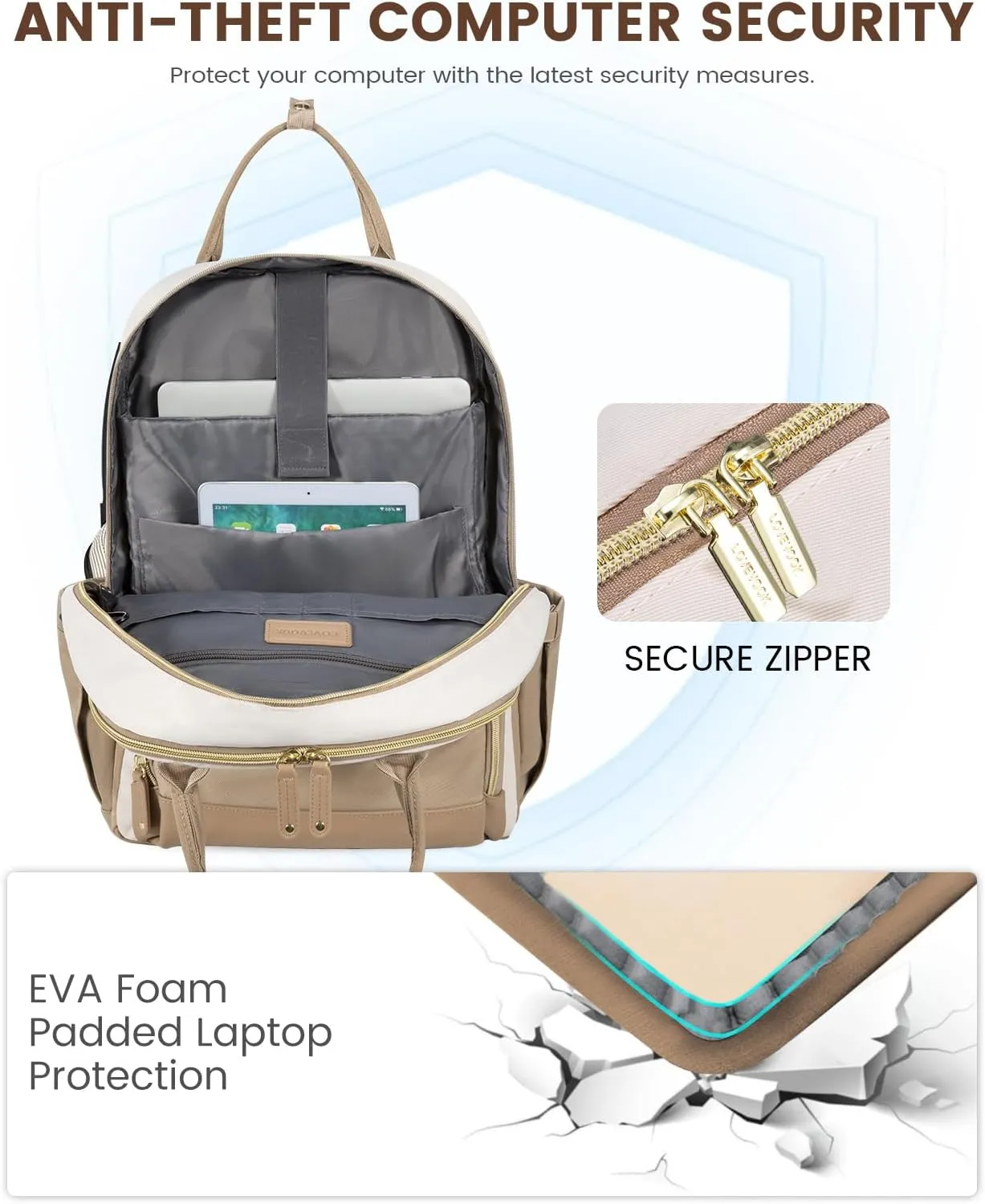 LOVEVOOK Backpack for Women,Laptop Backpack Women,Fits 17 Inch Laptop Bag,School Backpacks,Fashion Travel Work Anti-theft Bag,Waterproof Business Computer College Backpack Purse,Beige-Khaqi