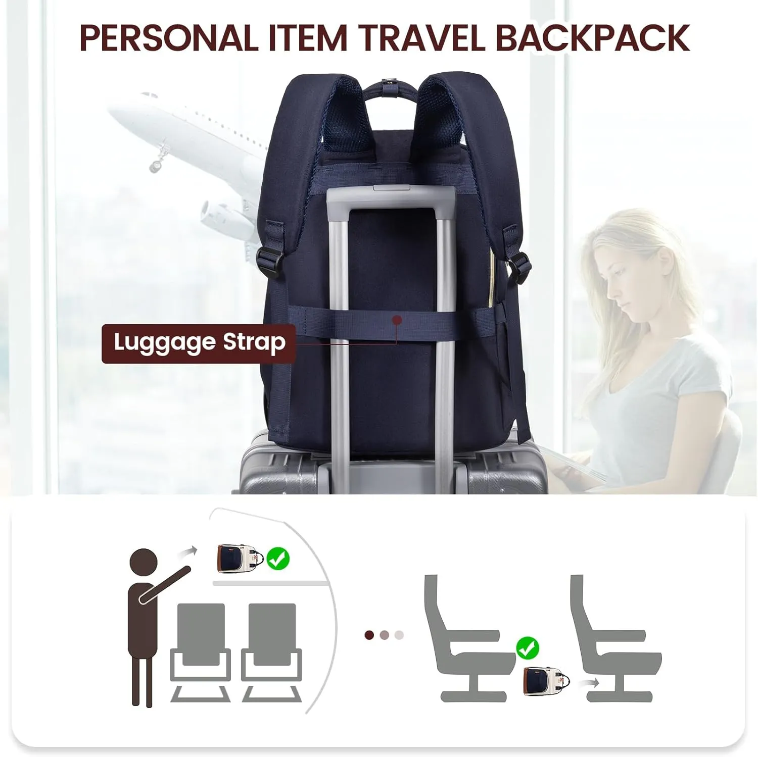 LOVEVOOK Backpack for Women,Laptop Backpack Women,Fits 18 Inch Laptop Bag,Fashion Travel Work Anti-theft Bag,Waterproof Business Computer College Teacher Backpack Purse Daypack, Beige-Blue-Brown