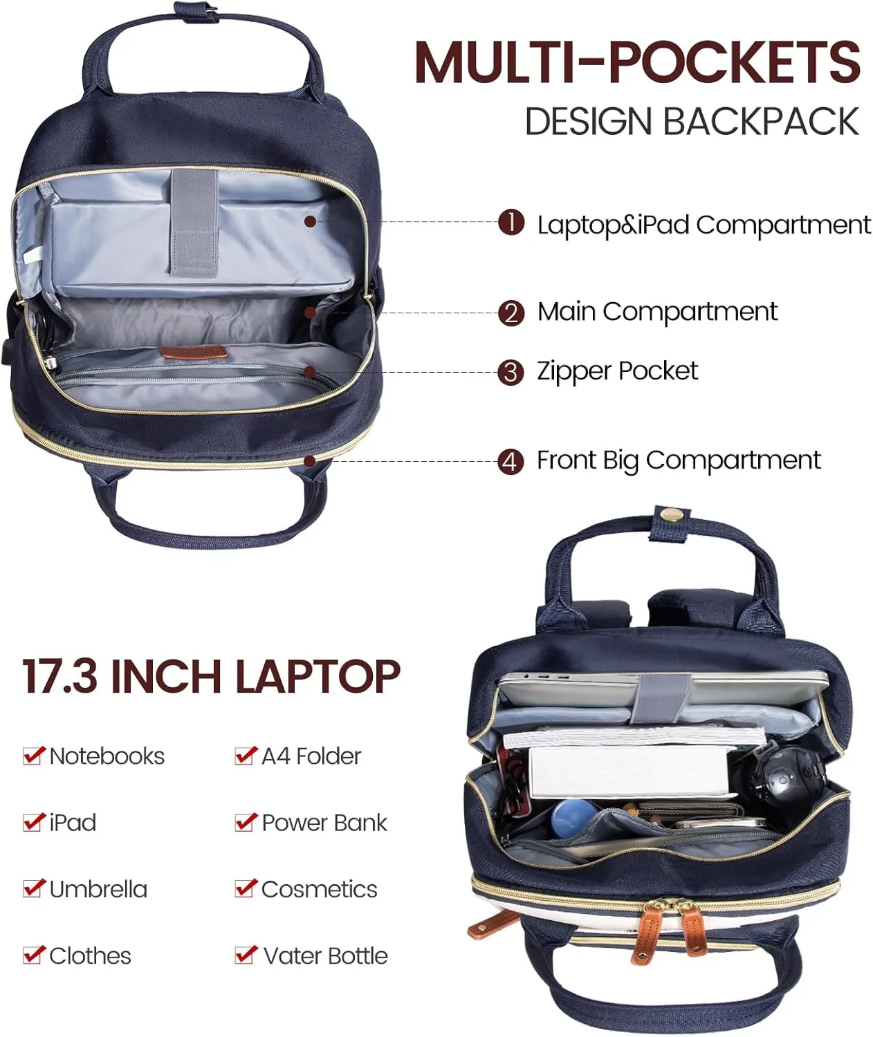 LOVEVOOK Backpack for Women,Laptop Backpack Women,Fits 18 Inch Laptop Bag,Fashion Travel Work Anti-theft Bag,Waterproof Business Computer College Teacher Backpack Purse Daypack, Beige-Blue-Brown
