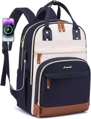 LOVEVOOK Backpack for Women,Laptop Backpack Women,Fits 18 Inch Laptop Bag,Fashion Travel Work Anti-theft Bag,Waterproof Business Computer College Teacher Backpack Purse Daypack, Beige-Blue-Brown