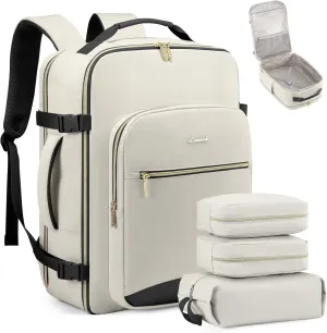 LOVEVOOK Carry on Backpack, 40L Travel Backpack as Personal Item Flight Approved, Waterproof Large 17inch Laptop Backpack Luggage Daypack Business Weekender Overnight with 3 Packing Cubes, Beige-Black