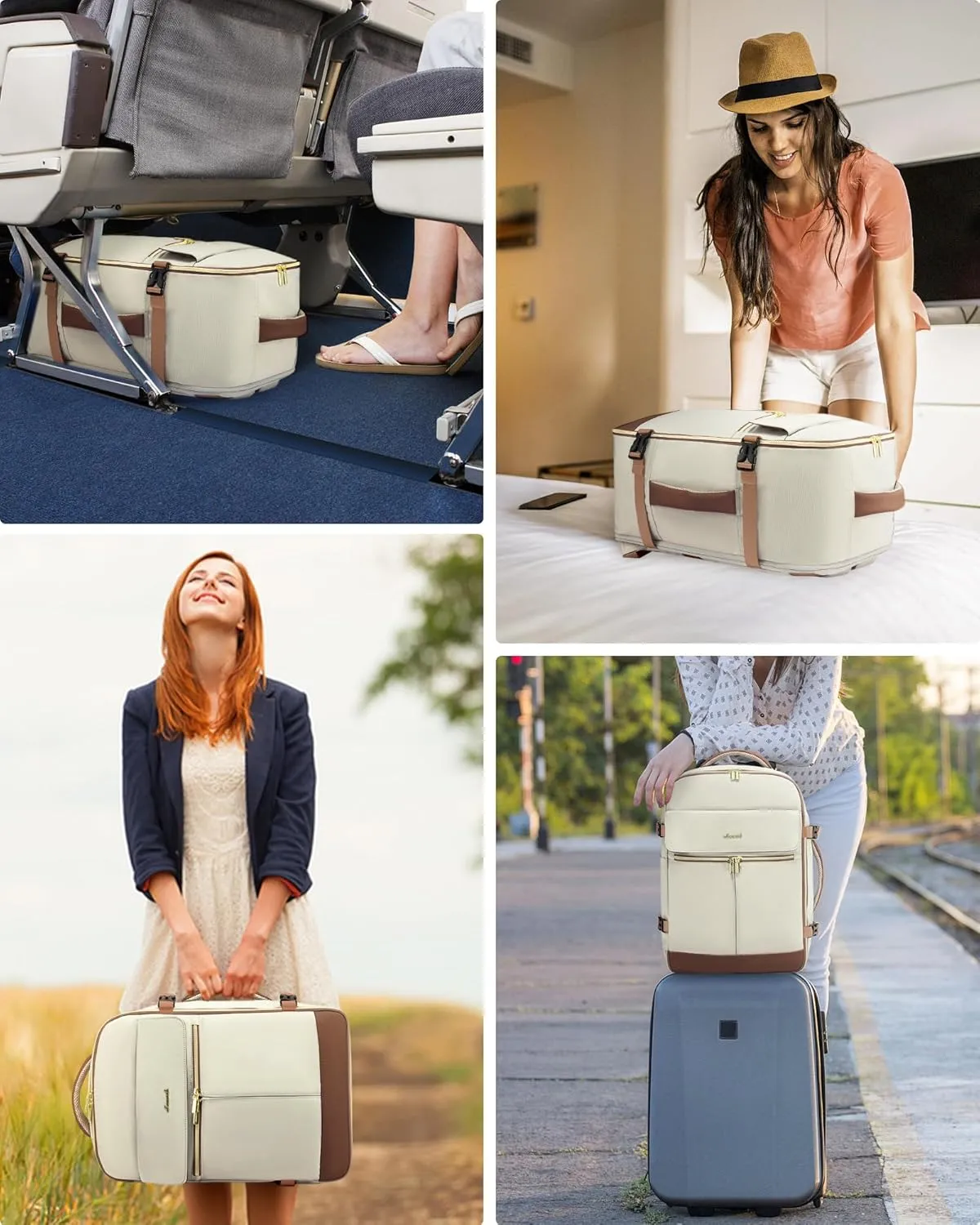 LOVEVOOK Carry On Backpack, 40L Travel Backpack Women with 3 Packing Cubes, TSA Airline Approved Suitcase Bag as Personal Item, Waterproof 17 inch Laptop Backpack for Weekender Overnight, Beige Brown