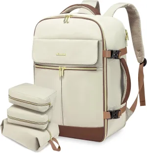 LOVEVOOK Carry On Backpack, 40L Travel Backpack Women with 3 Packing Cubes, TSA Airline Approved Suitcase Bag as Personal Item, Waterproof 17 inch Laptop Backpack for Weekender Overnight, Beige Brown
