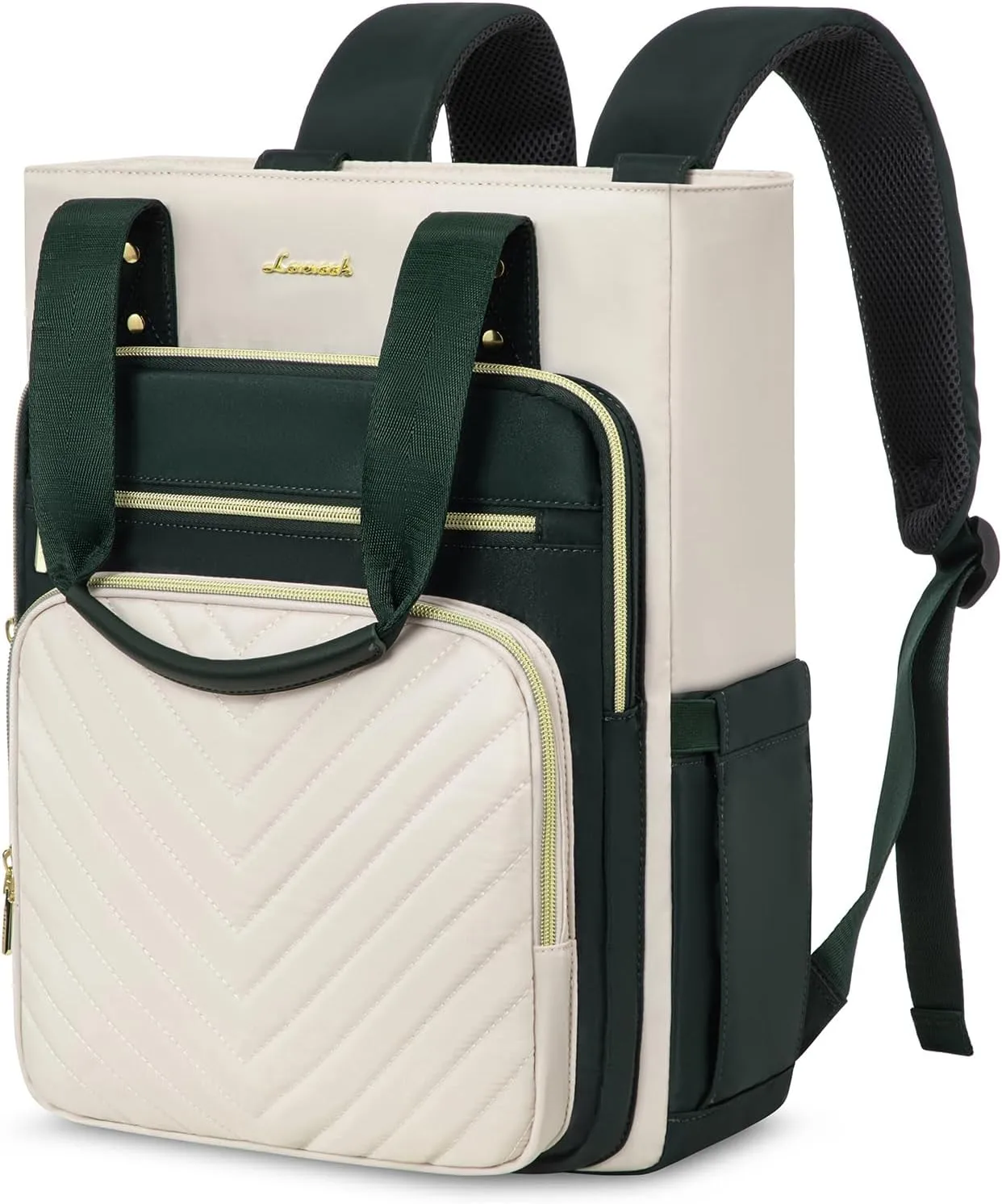 LOVEVOOK Laptop Backpack for Women, 15.6 Inch Work Business Travel Backpack, Fation Teacher Doctor Nurse Backpack Purse, Waterproof Cute Backpack,DarkGreen-Beige
