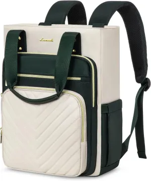 LOVEVOOK Laptop Backpack for Women, 15.6 Inch Work Business Travel Backpack, Fation Teacher Doctor Nurse Backpack Purse, Waterproof Cute Backpack,DarkGreen-Beige