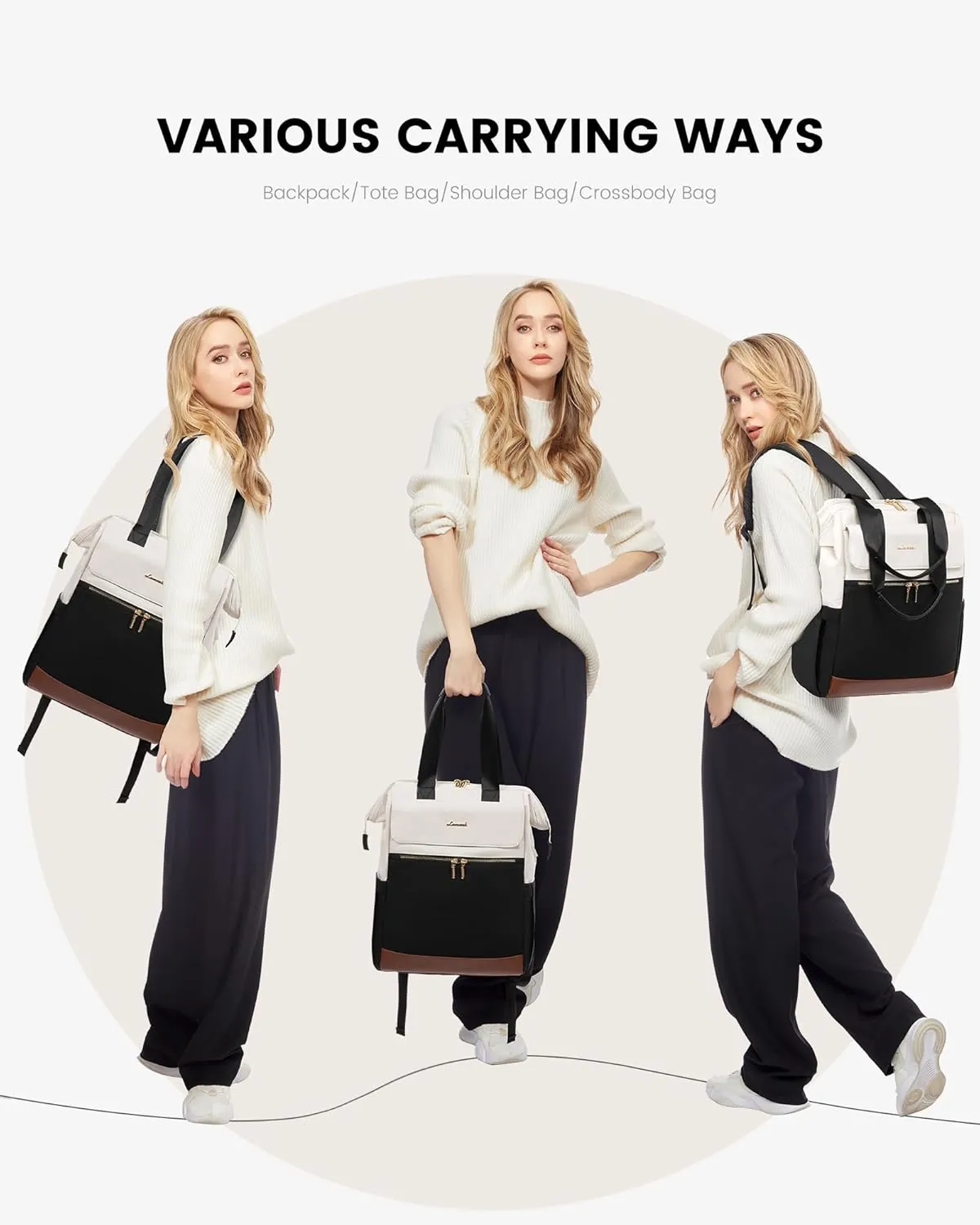 LOVEVOOK Laptop Backpack for Women, 15.6 Inch Work Laptop Bag with USB Port, Fashion Teacher Nurse Backpack Purse, Waterproof Travel Computer Backpack with Organizer Bag, 2PCS, Beige-Black
