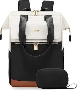 LOVEVOOK Laptop Backpack for Women, 15.6 Inch Work Laptop Bag with USB Port, Fashion Teacher Nurse Backpack Purse, Waterproof Travel Computer Backpack with Organizer Bag, 2PCS, Beige-Black