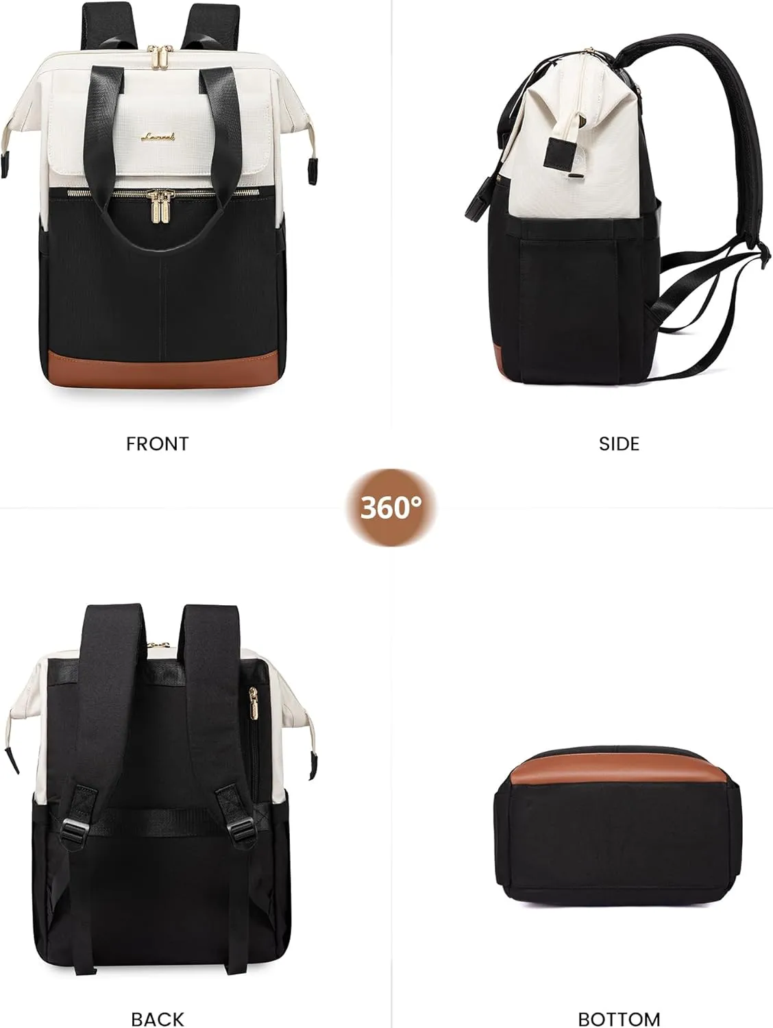 LOVEVOOK Laptop Backpack for Women, 15.6 Inch Work Laptop Bag with USB Port, Fashion Teacher Nurse Backpack Purse, Waterproof Travel Computer Backpack with Organizer Bag, 2PCS, Beige-Black