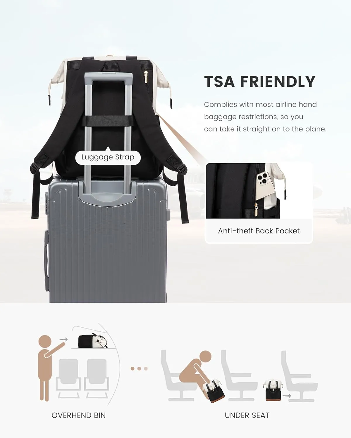 LOVEVOOK Laptop Backpack for Women, 15.6 Inch Work Laptop Bag with USB Port, Fashion Teacher Nurse Backpack Purse, Waterproof Travel Computer Backpack with Organizer Bag, 2PCS, Beige-Black