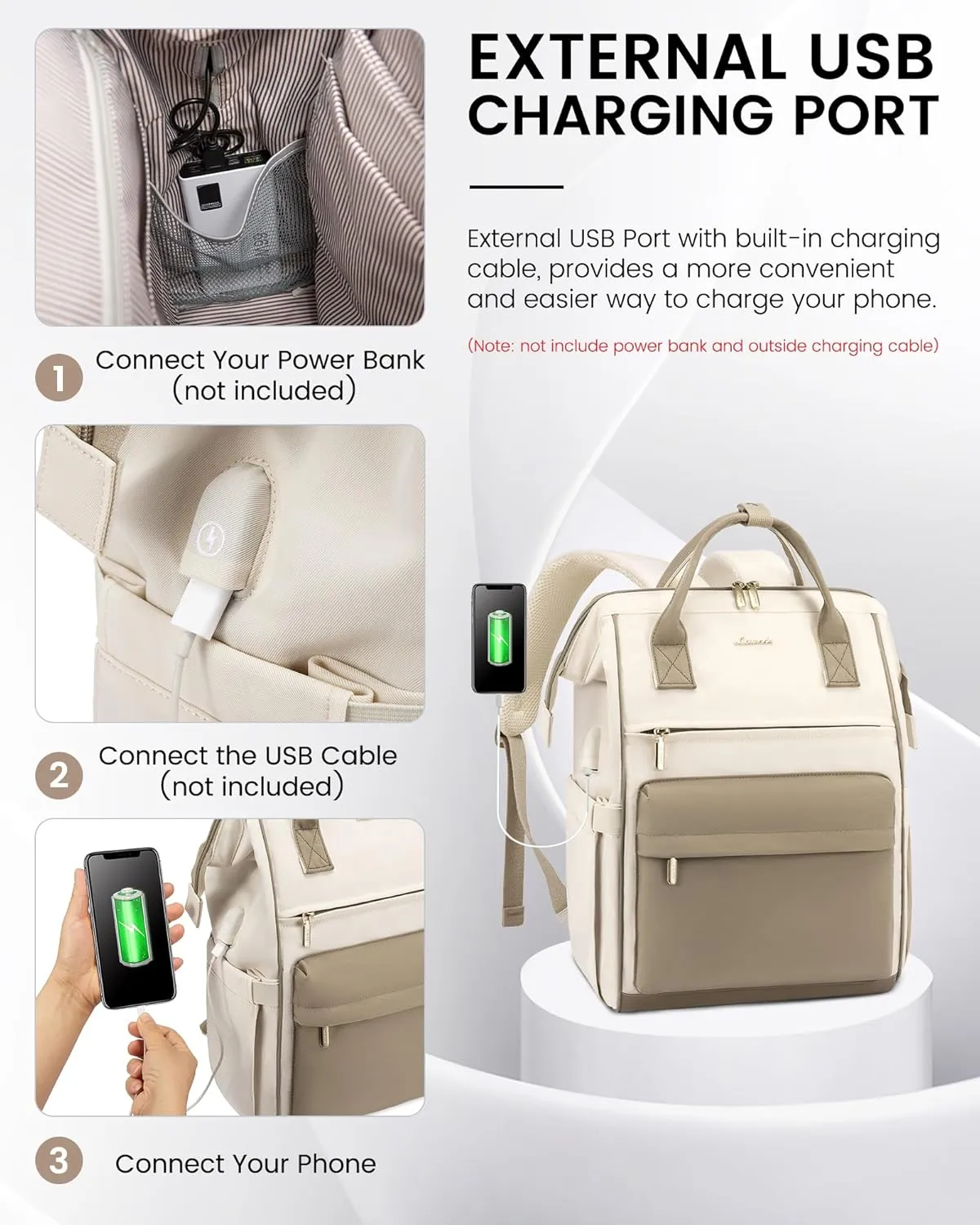LOVEVOOK Laptop Backpack for Women, 17 Inch Work Teacher Nurse Bag, Large Capacity Business Computer Backpack Purse with USB Port, Stylish Casual Daypack for Travel,Beige&Khaki