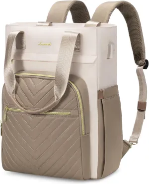 LOVEVOOK Laptop Backpack for Women, 17.3 Inch Work Business Laptop Bag, Wide Top Open Teacher Nurse Bag with USB Port, Waterproof Computer Backpack Purse for travel, Khaki-Beige