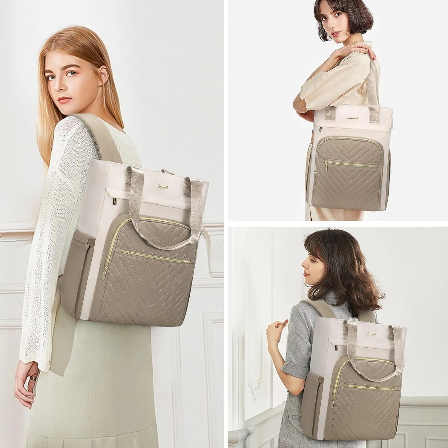 LOVEVOOK Laptop Backpack for Women, 17.3 Inch Work Business Laptop Bag, Wide Top Open Teacher Nurse Bag with USB Port, Waterproof Computer Backpack Purse for travel, Khaki-Beige