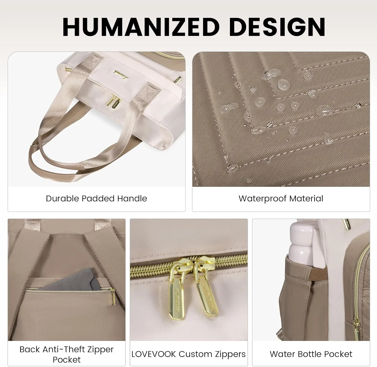 LOVEVOOK Laptop Backpack for Women, 17.3 Inch Work Business Laptop Bag, Wide Top Open Teacher Nurse Bag with USB Port, Waterproof Computer Backpack Purse for travel, Khaki-Beige