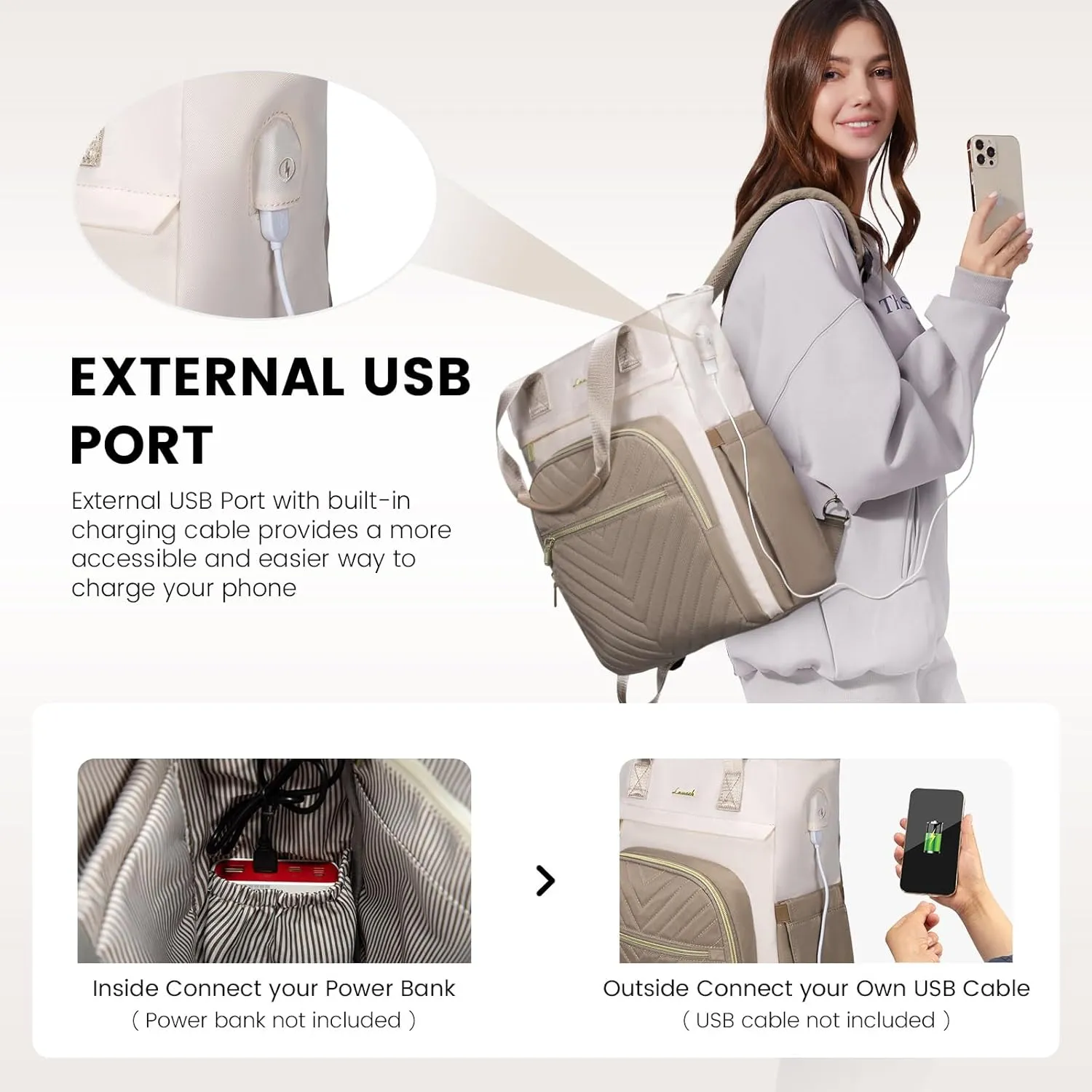 LOVEVOOK Laptop Backpack for Women, 17.3 Inch Work Business Laptop Bag, Wide Top Open Teacher Nurse Bag with USB Port, Waterproof Computer Backpack Purse for travel, Khaki-Beige