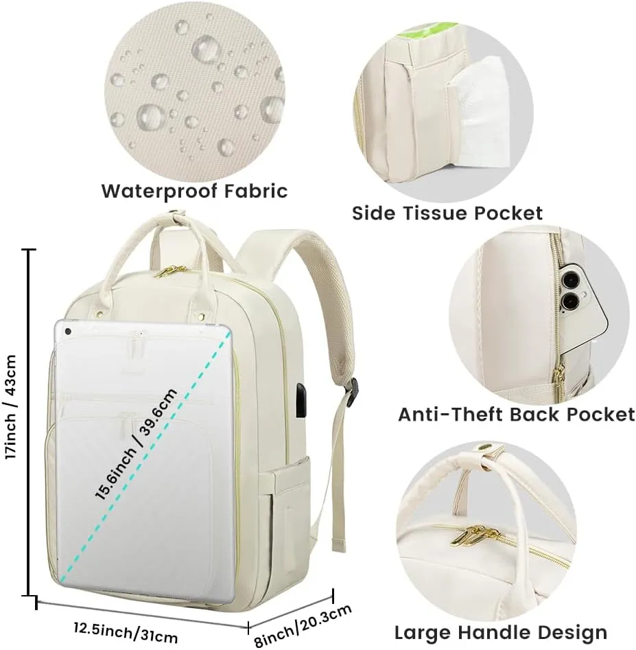 LOVEVOOK Laptop Backpack for Women, Beige