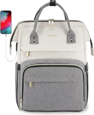 LOVEVOOK Laptop Backpack for Women, Fashion Computer Backpacks Purse, School Student Bookbag for Girl, Business Travel Bags, Doctor Nurse Backpack for Work, Fits 15.6-Inch Laptop, Beige Grey