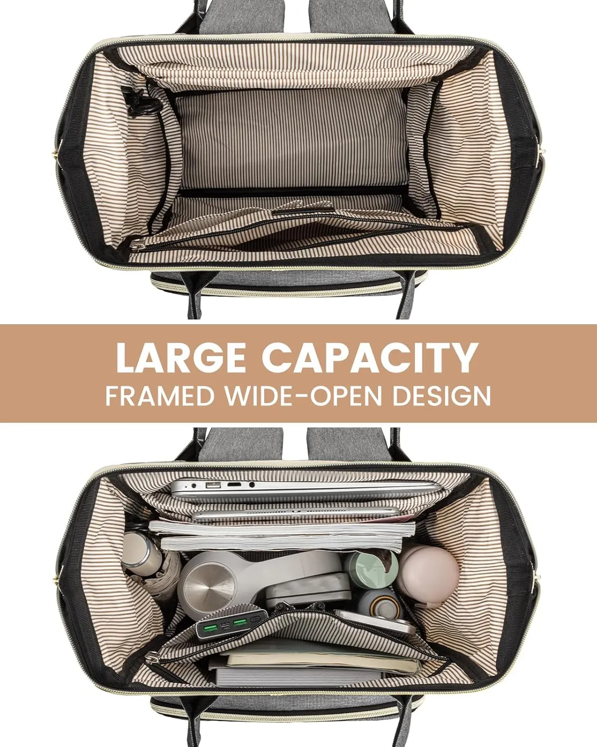 LOVEVOOK Laptop Backpack for Women, Fashion Computer Backpacks Purse, School Student Bookbag for Girl, Business Travel Bags, Doctor Nurse Backpack for Work, Fits 15.6-Inch Laptop, Beige Grey