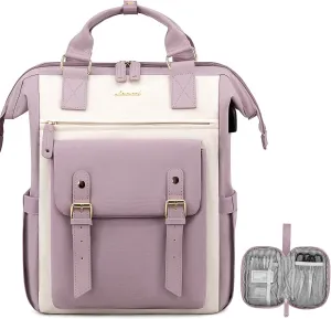 LOVEVOOK Laptop Backpack for Women, Teacher Nurse Bag Work Travel Computer Backpacks Purse,Water Resistant Daypack with USB Charging Port,Purple Beige 15.6in