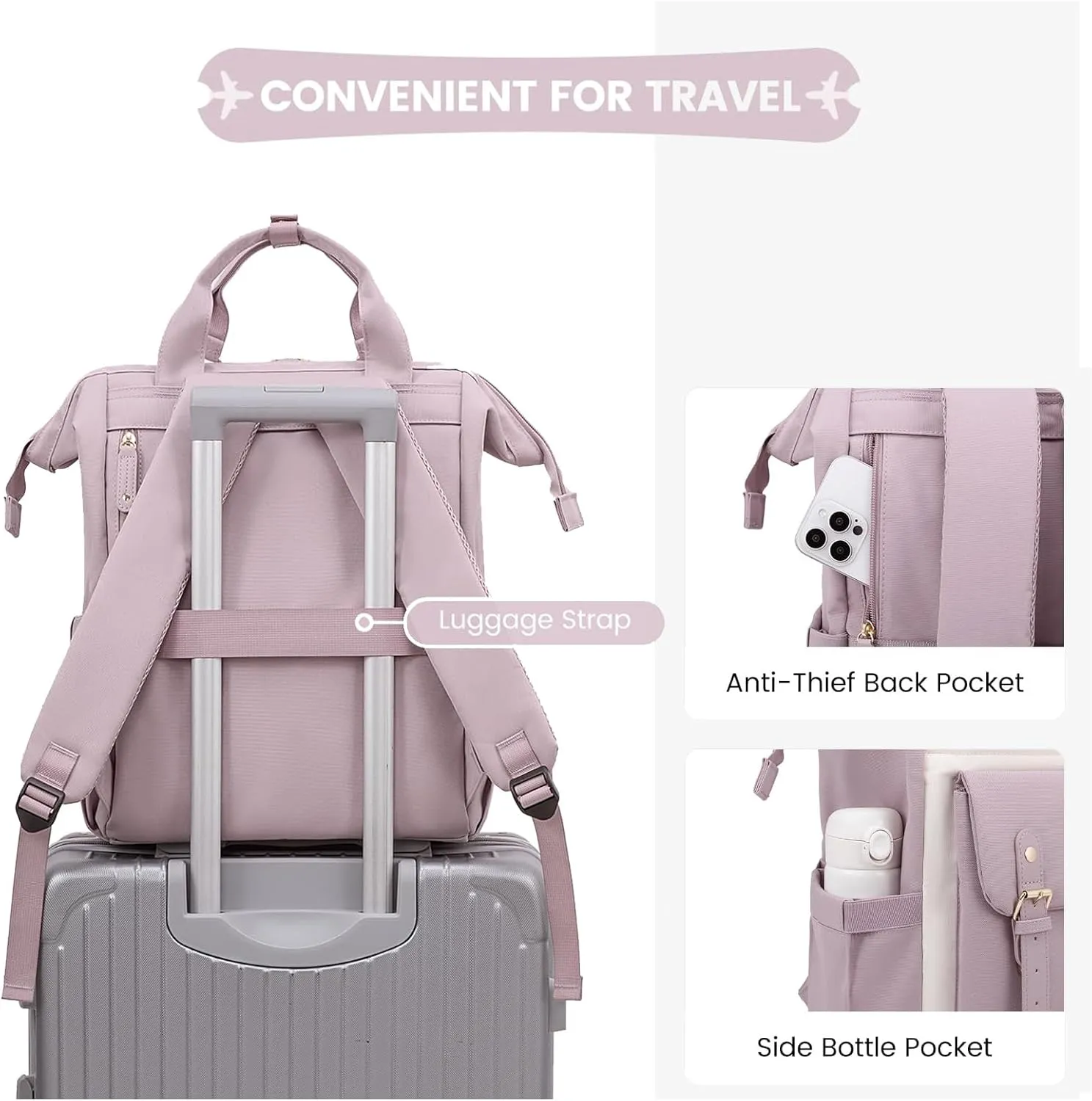 LOVEVOOK Laptop Backpack for Women, Teacher Nurse Bag Work Travel Computer Backpacks Purse,Water Resistant Daypack with USB Charging Port,Purple Beige 15.6in