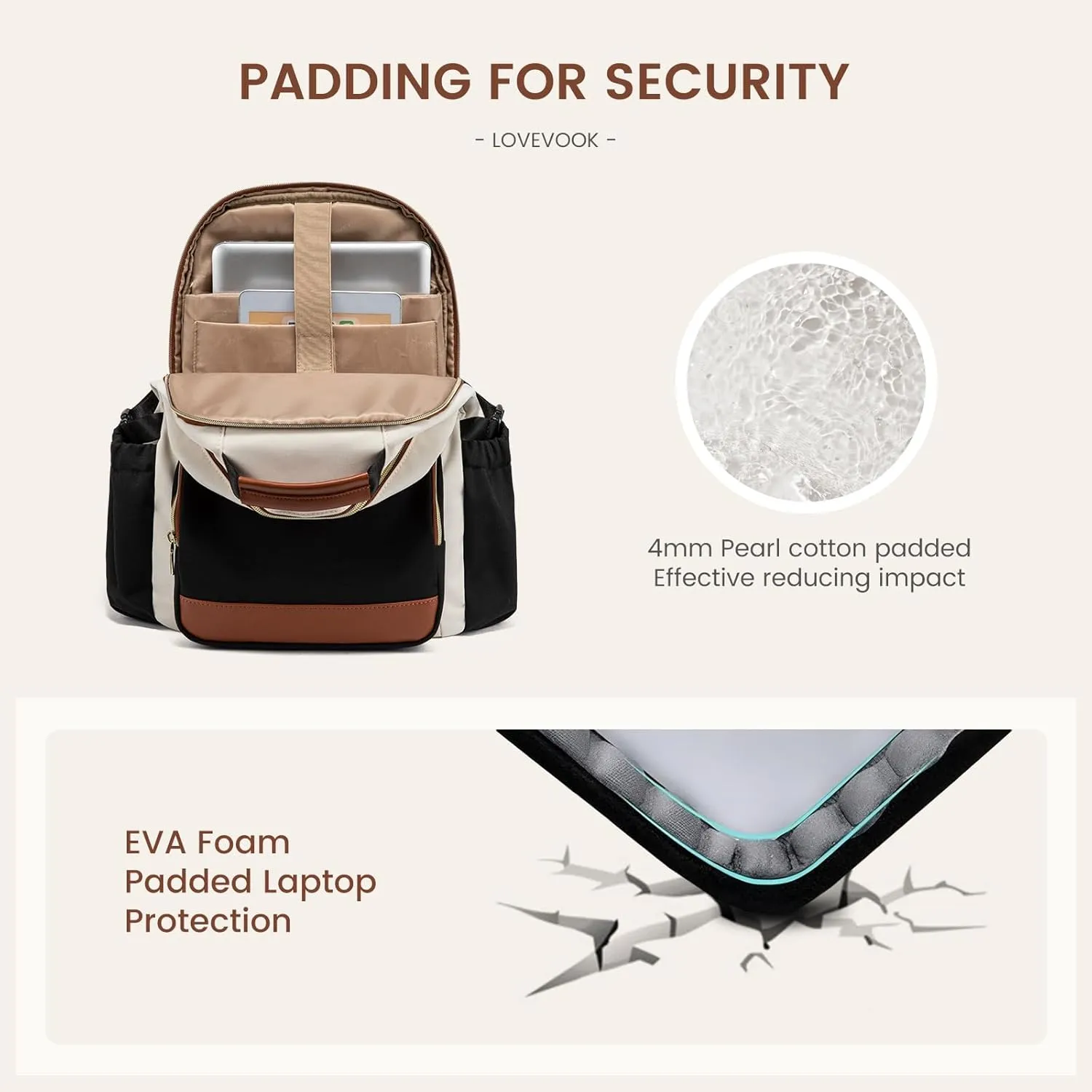 LOVEVOOK Laptop Backpack for Women with Pouch Pocket for Large Capacity Cup,18 Inch Laptop Computer Bag Travel Backpack Purse,Waterproof Work Business Backpack College Teacher Bags,Beige-Black-Brown
