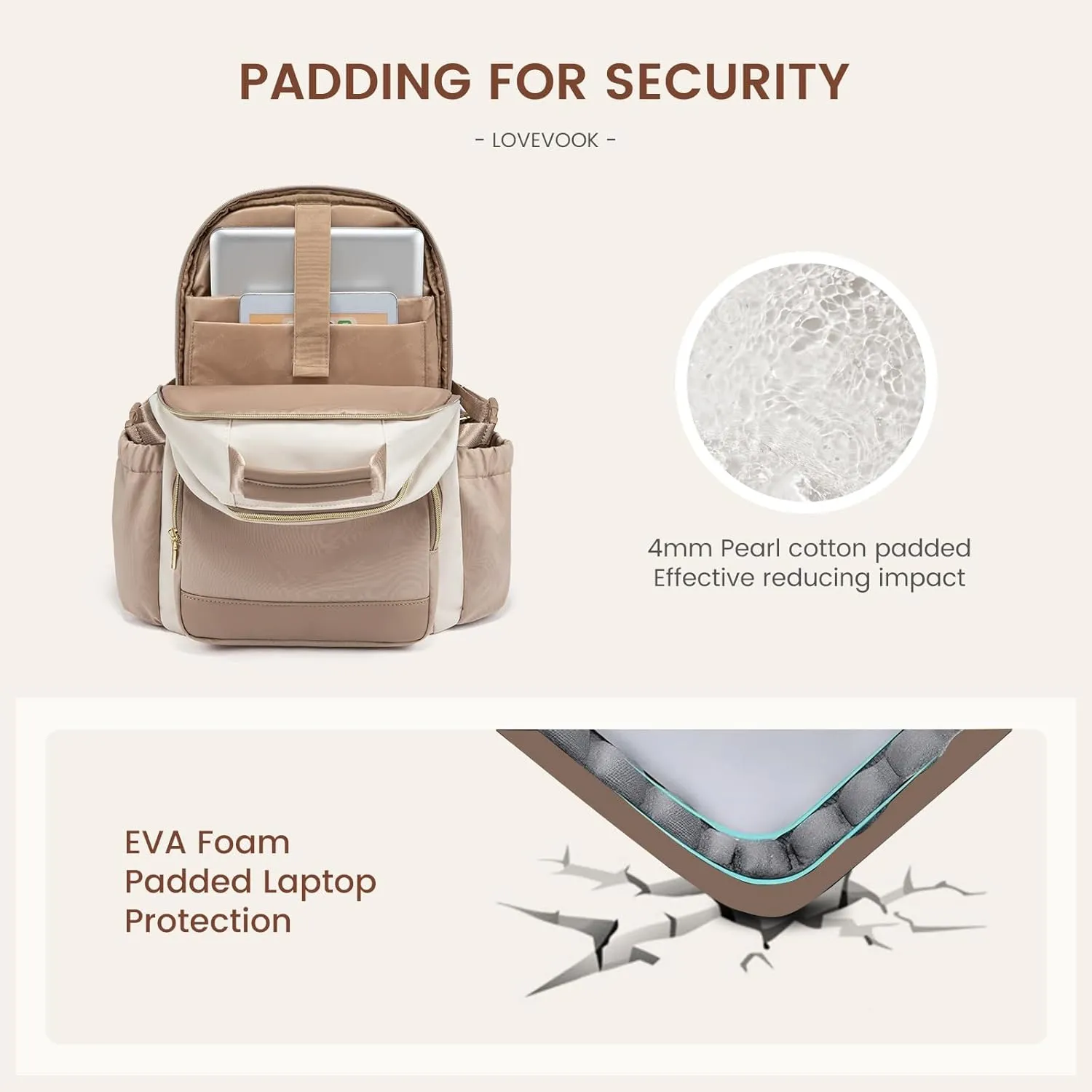 LOVEVOOK Laptop Backpack for Women with Pouch Pocket for Large Capacity Cup,18 Inch Laptop Computer Bag Travel Backpack Purse,Waterproof Work Business Backpack College Teacher Bags,Beige-Khaki