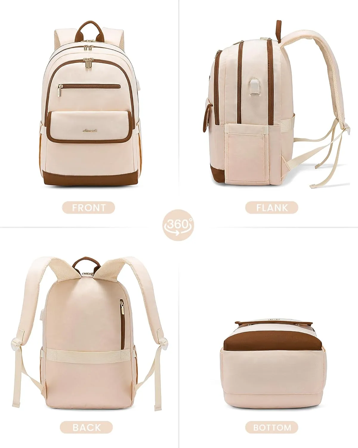 LOVEVOOK Laptop Backpack for Women,15.6 Inch Fashion Travel Backpack,Large Capacity Backpack Purse with USB,Water-resistant fits College Work Business Travel （Beige）
