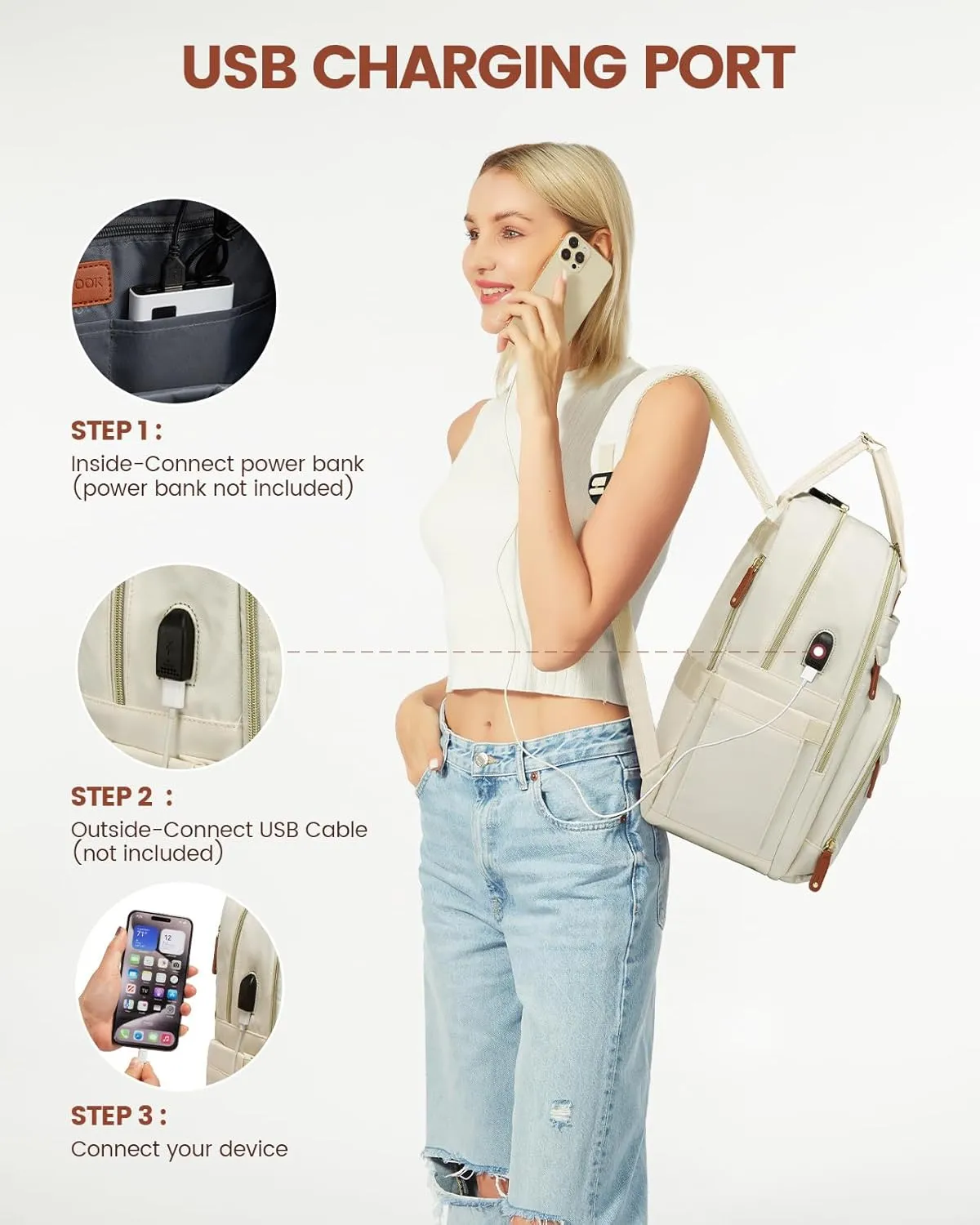 LOVEVOOK Laptop Backpack Purse for Women, Travel Anti-theft Work Bags with Lock, Business Computer Bag College backpack for Men, Casual Hiking Daypack, Fits 15.6 Inch Laptop, Beige