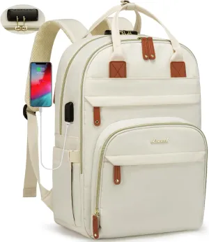 LOVEVOOK Laptop Backpack Purse for Women, Travel Anti-theft Work Bags with Lock, Business Computer Bag College backpack for Men, Casual Hiking Daypack, Fits 15.6 Inch Laptop, Beige