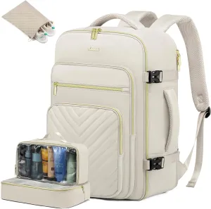 LOVEVOOK Large Travel Backpack for Women, Carry On Bag Backpack Flight Approved, 40L TSA Personal Item Travel Bag with 3 Packing Cubes, Waterproof 17 Inch Laptop Hiking Casual Bag Backpack, Beige-a