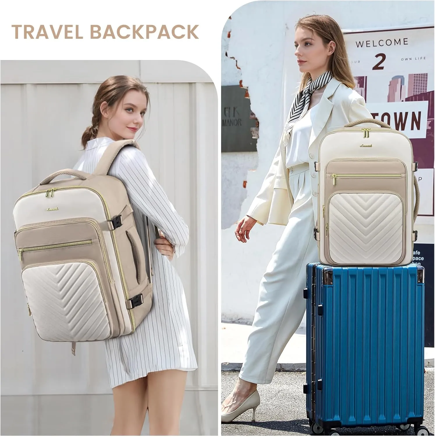 LOVEVOOK Large Travel Backpack for Women, Carry On Bag Flight Approved, 50L TSA Personal Item Travel Bag with 3 Packing Cubes, Waterproof 18 Inch Laptop Hiking Casual Backpack