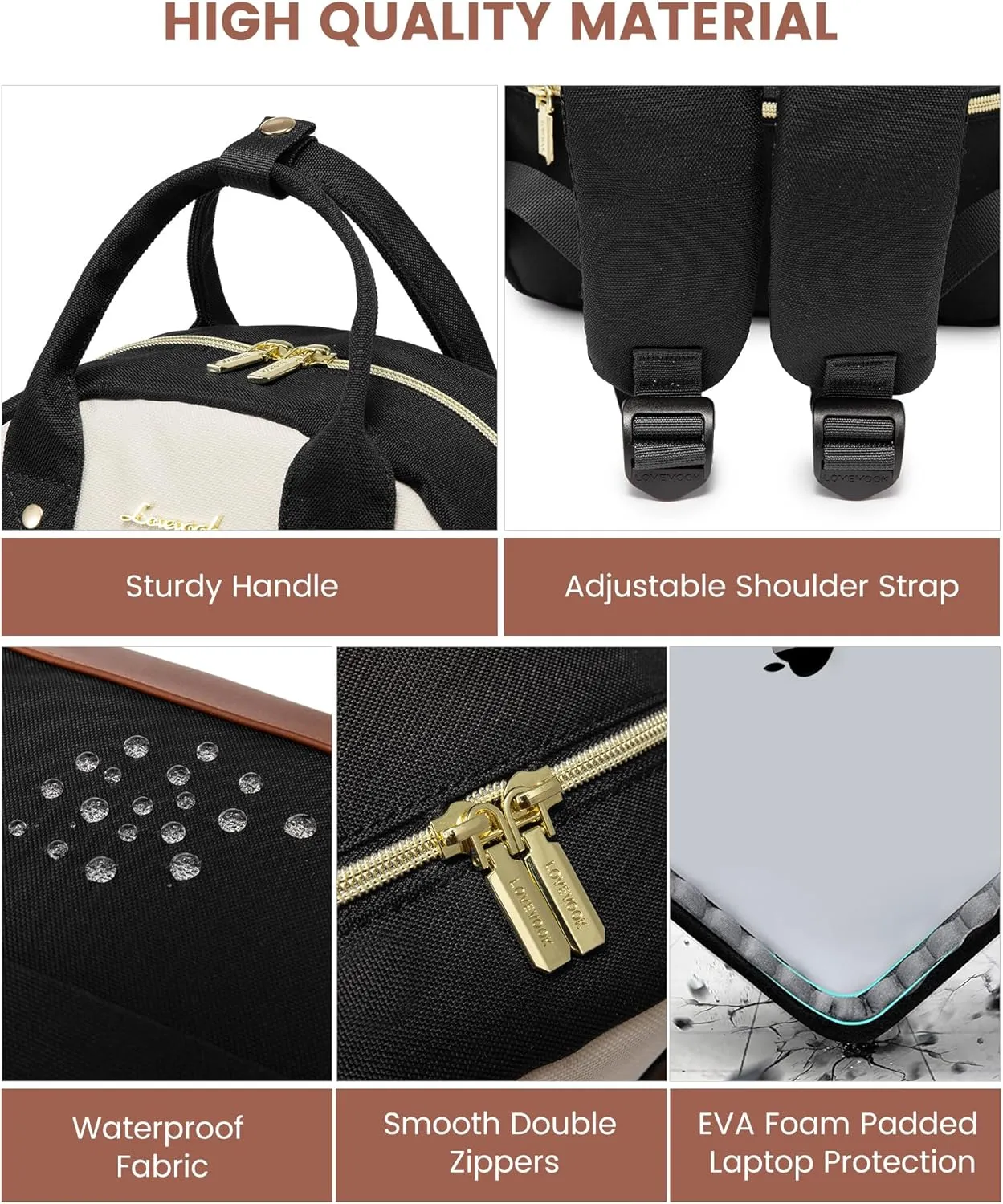 LOVEVOOK Small Backpack Purse for Women, Mini Backpack bag, Cute Fashion Backpack for Daily Travel Work, Black-Beige-Brown