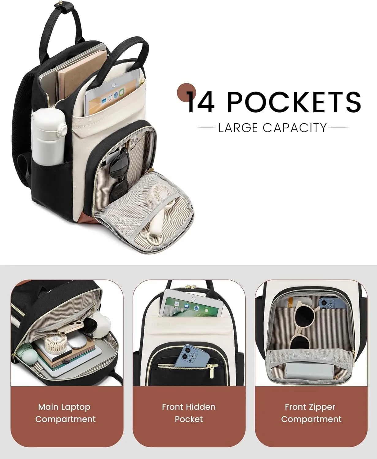 LOVEVOOK Small Backpack Purse for Women, Mini Backpack bag, Cute Fashion Backpack for Daily Travel Work, Black-Beige-Brown