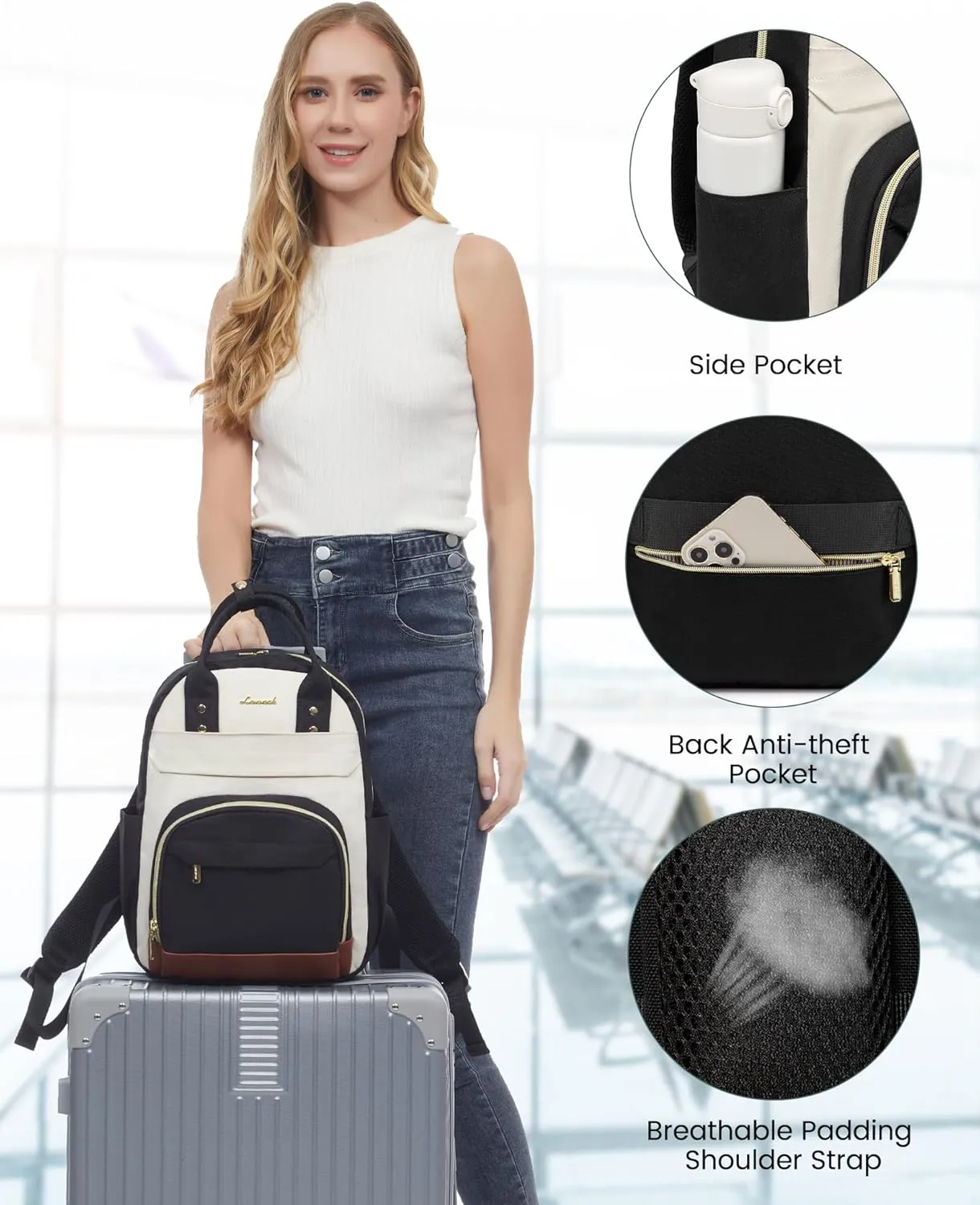 LOVEVOOK Small Backpack Purse for Women, Mini Backpack bag, Cute Fashion Backpack for Daily Travel Work, Black-Beige-Brown