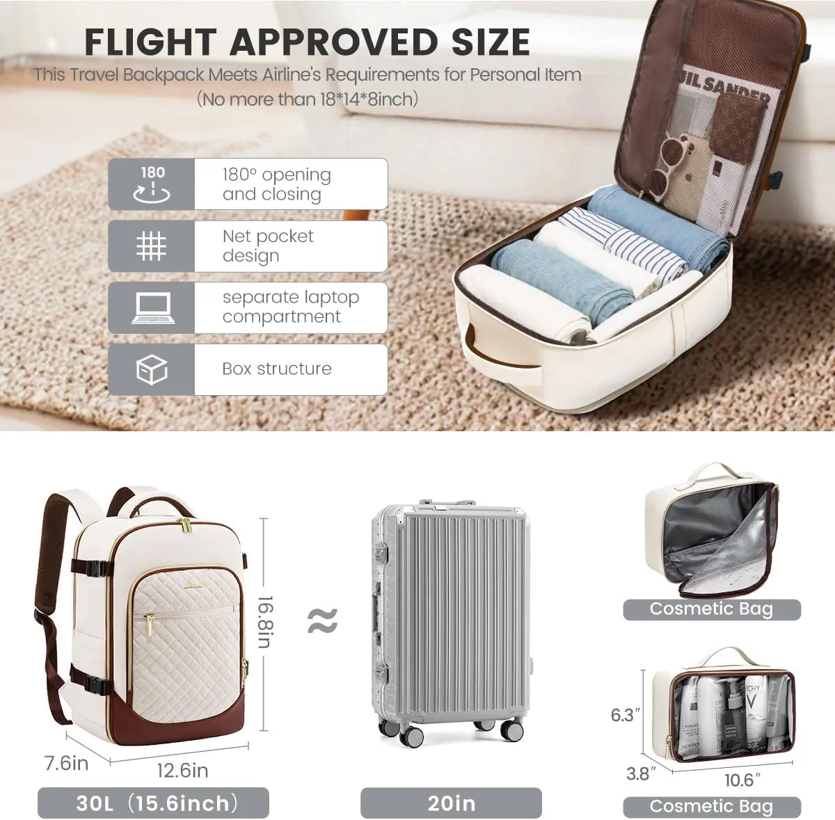 LOVEVOOK Travel Backpack for Women, 15.6in Laptop Backpack TSA Approved Carry on Luggage Personal Item Travel Bag for Business Weekender Hiking, Beige-Brown
