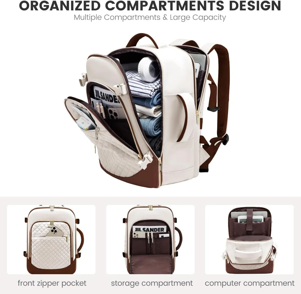 LOVEVOOK Travel Backpack for Women, 15.6in Laptop Backpack TSA Approved Carry on Luggage Personal Item Travel Bag for Business Weekender Hiking, Beige-Brown