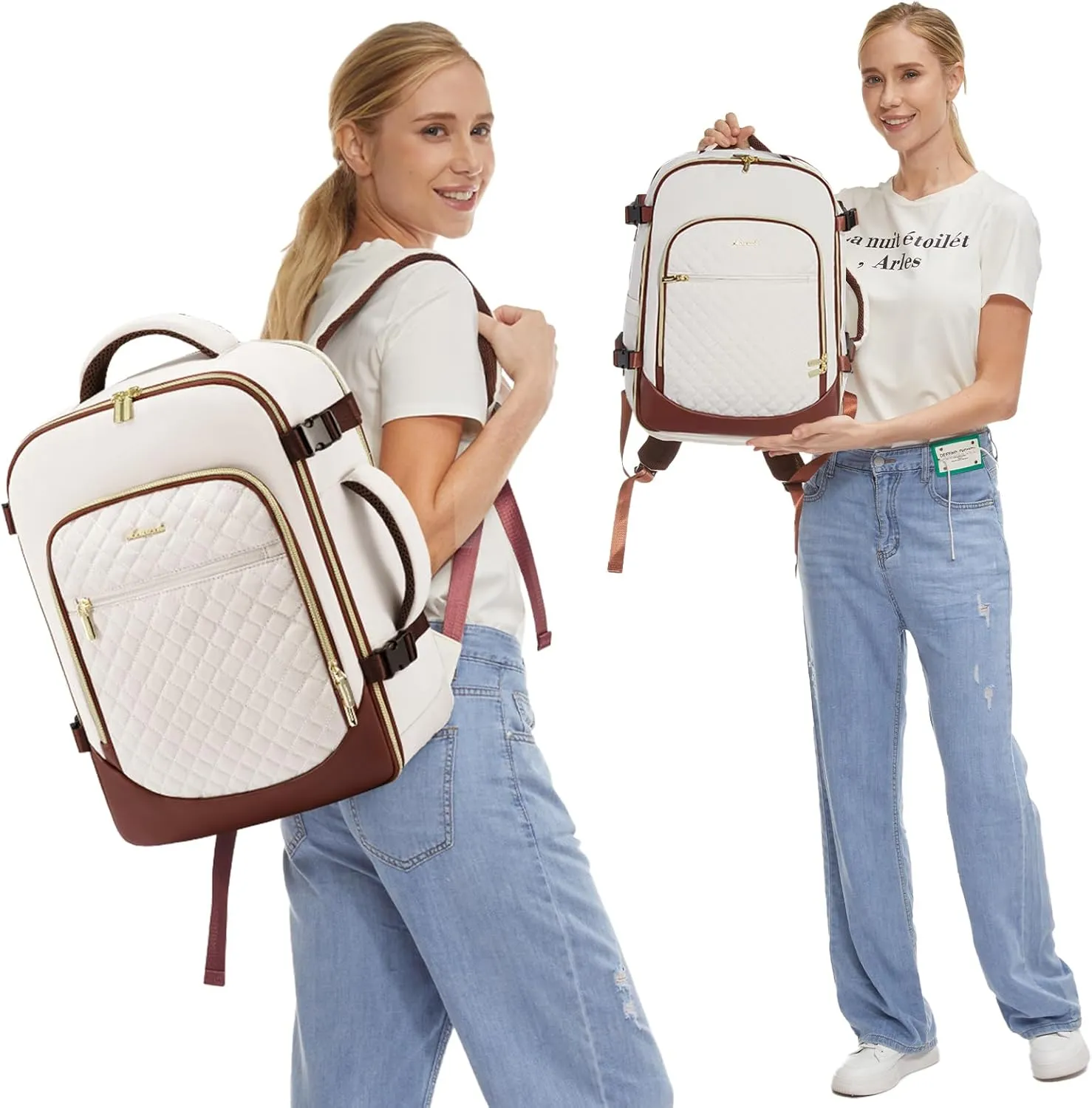 LOVEVOOK Travel Backpack for Women, 15.6in Laptop Backpack TSA Approved Carry on Luggage Personal Item Travel Bag for Business Weekender Hiking, Beige-Brown