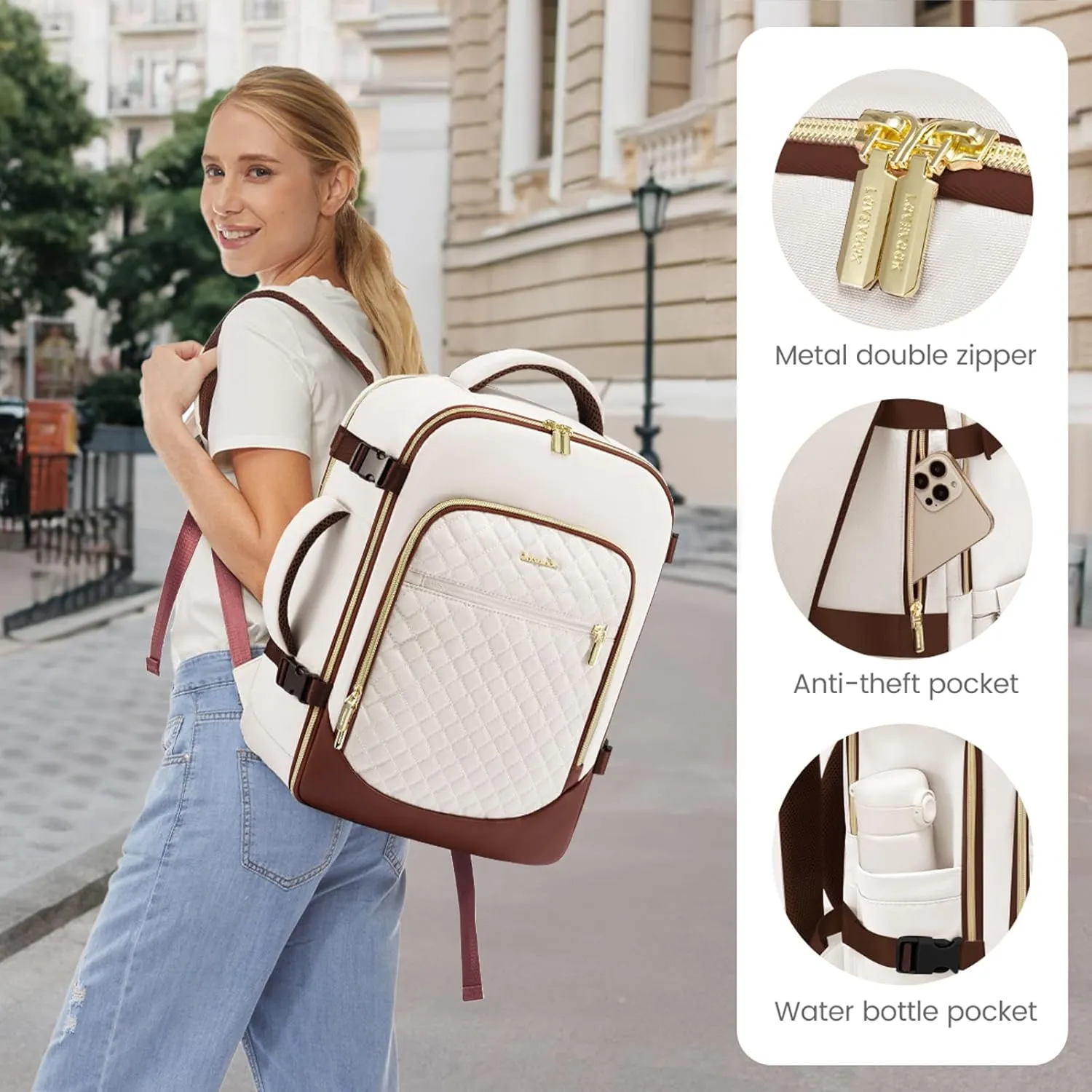 LOVEVOOK Travel Backpack for Women, 15.6in Laptop Backpack TSA Approved Carry on Luggage Personal Item Travel Bag for Business Weekender Hiking, Beige-Brown