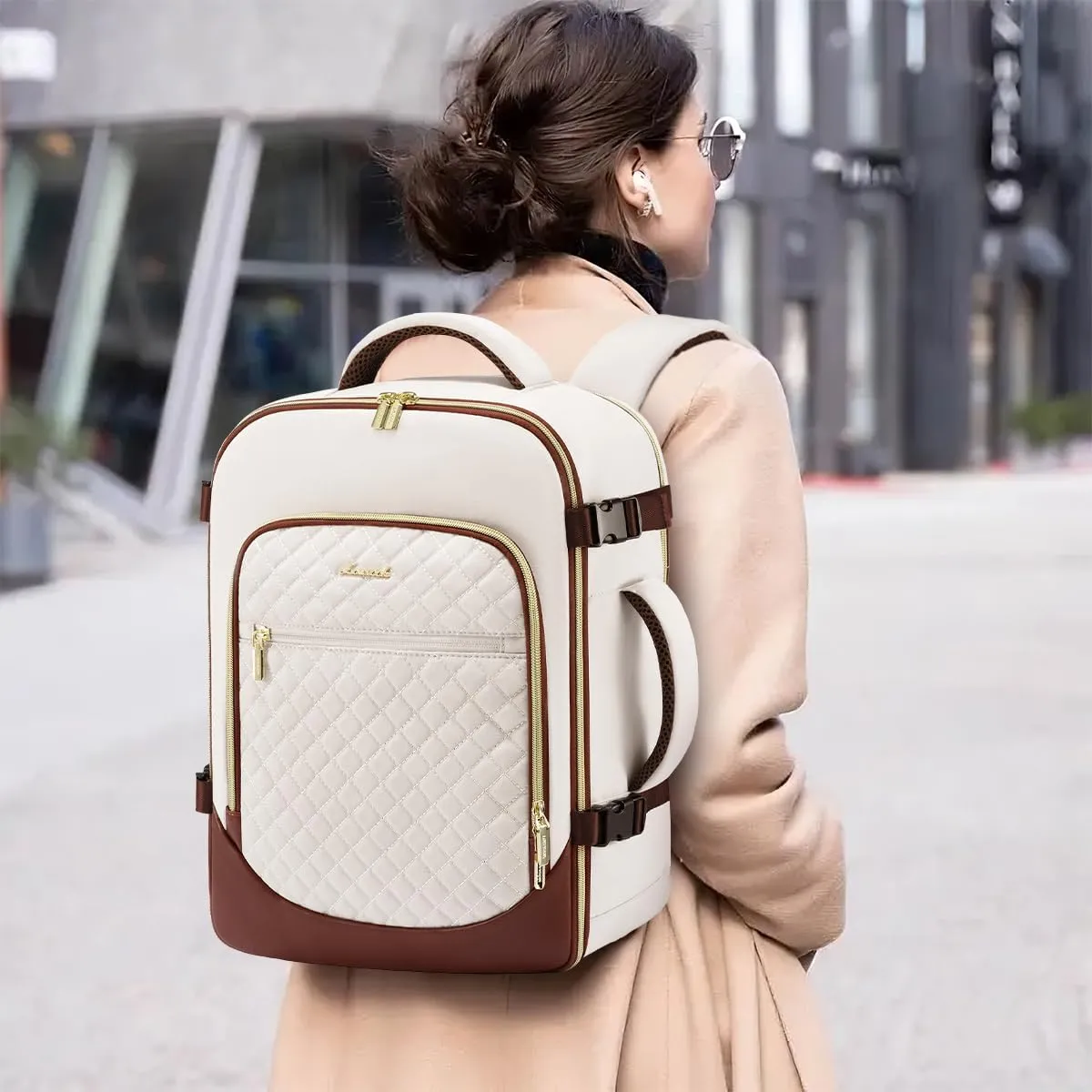 LOVEVOOK Travel Backpack for Women, 15.6in Laptop Backpack TSA Approved Carry on Luggage Personal Item Travel Bag for Business Weekender Hiking, Beige-Brown